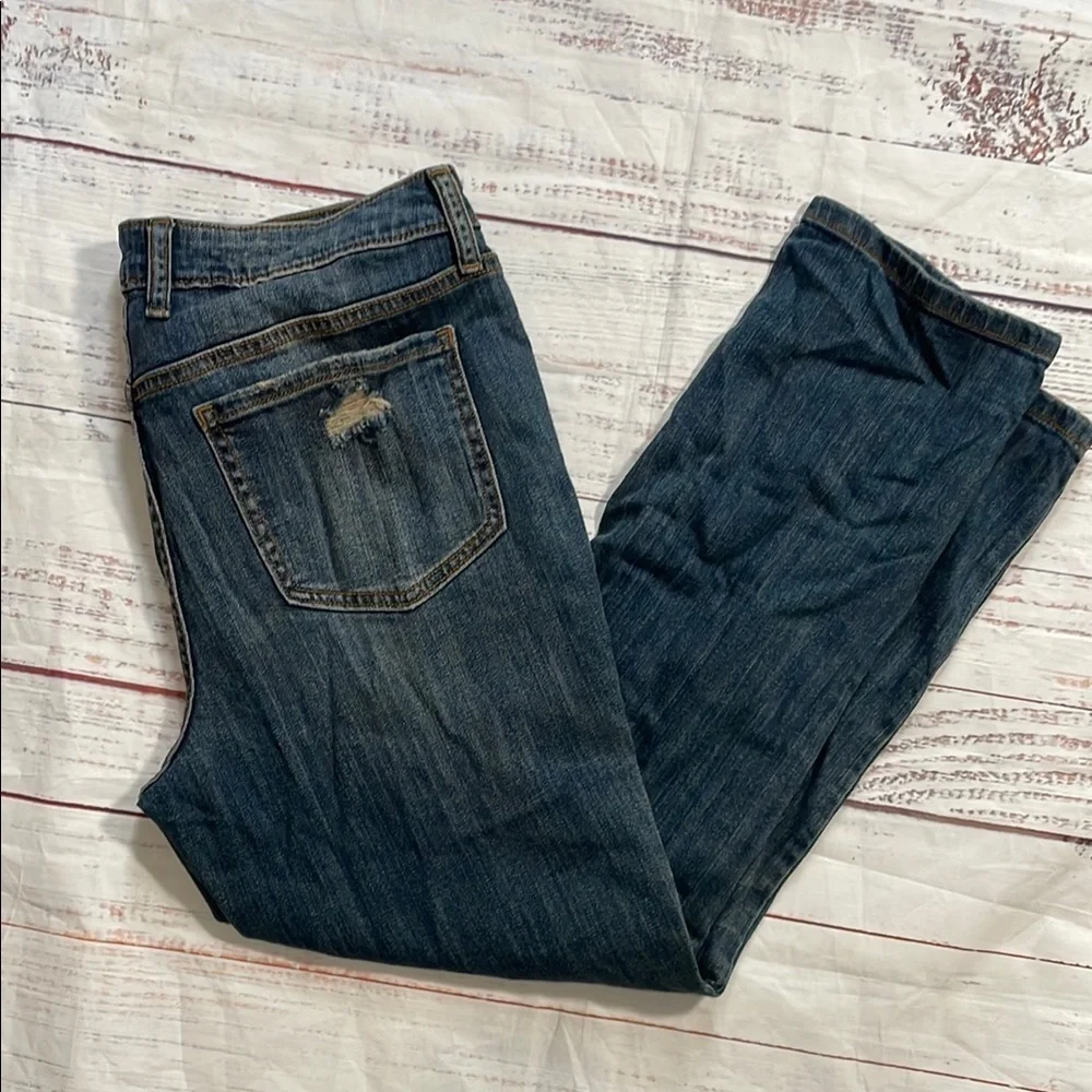 Blue Boyfriend Jeans with Distressed Details